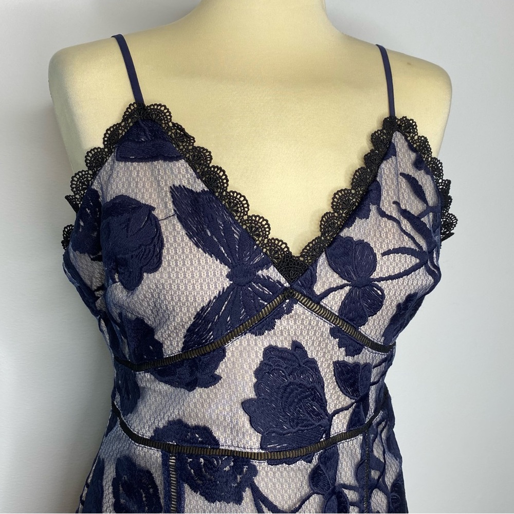 Lulus Alluring Dream Navy Blue Floral Mesh Lace Trumpet Midi Dress - Picture 3 of 15